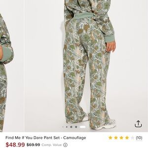 Fashion Nova Green Track Pants with Camouflage Design
